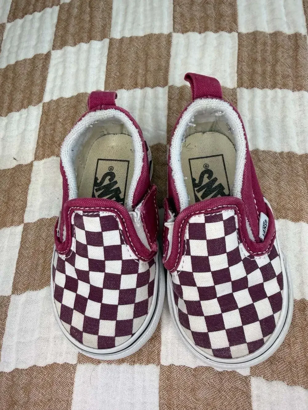 Vans Checkerboard Slip On Toddler Shoes Maroon White